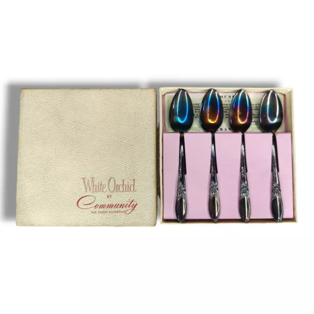SET OF 4 Oneida Community Silverplate White Orchid Demitasse
