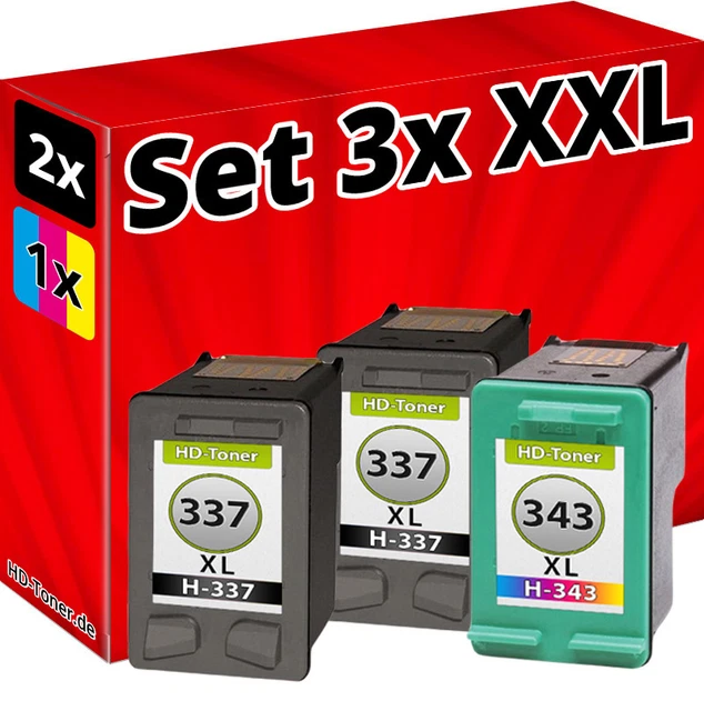 3x Inchiostro Cartucce per HP 337+343 XL C9364EE Photosmart C4180 D5160 Nero