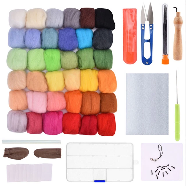 36 Farben Filzwolle mit Werkzeug Filznadeln Trockenfilzen Basteln Set DIY Girls.