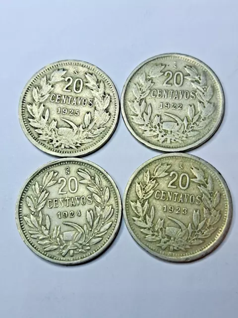 Chile 1922-1925  4 Coins 20 Centavos Coin Cir. # 3