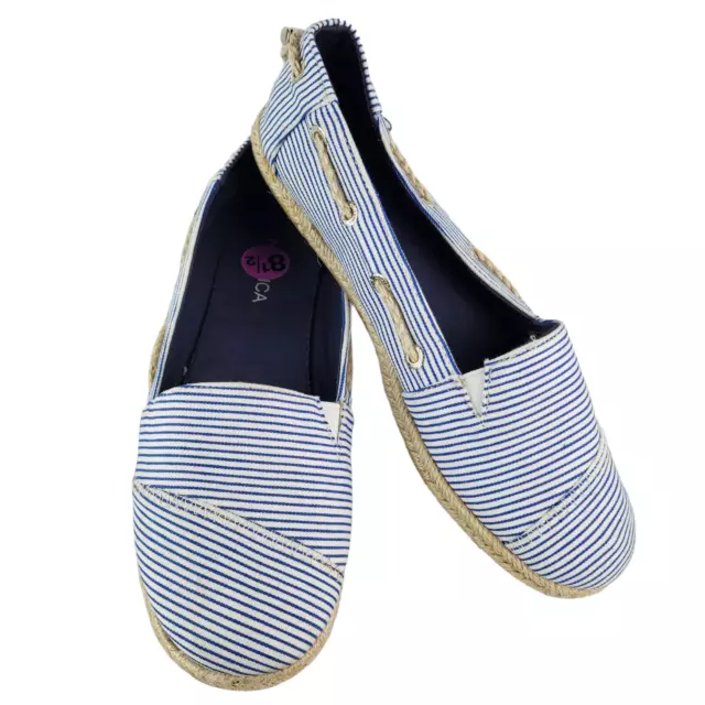 Nautica Women's 8.5 Espadrille Flats Rudder Canvas Slip On White Blue Striped