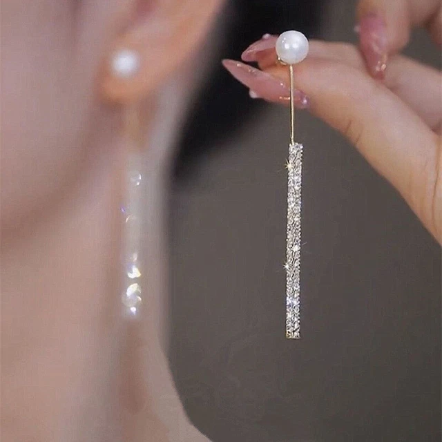 1Pair Sparkling Tassel Drop Earrings For Women Exquisite Full Rhinestone Earring