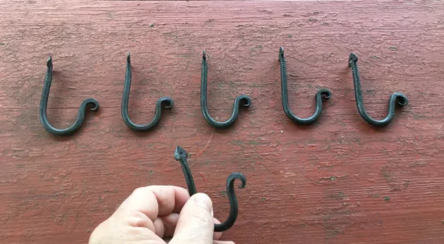 Hand Forged Iron Hooks. Set of 6
