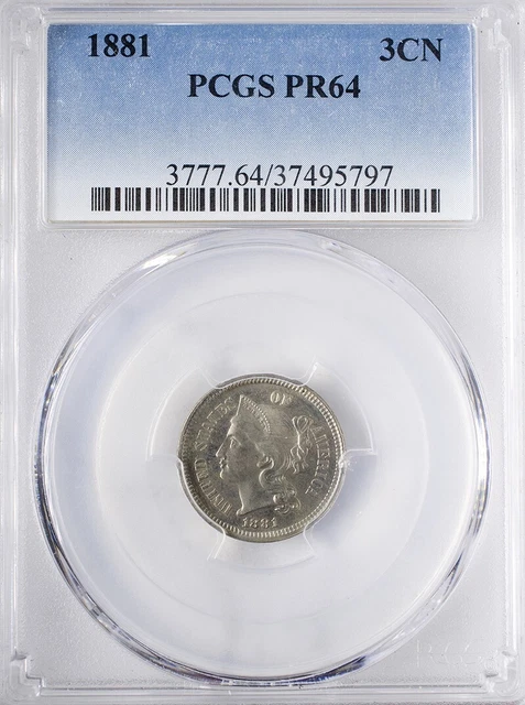 1881 Three Cent Nickel PCGS PR64 Light Original Toning