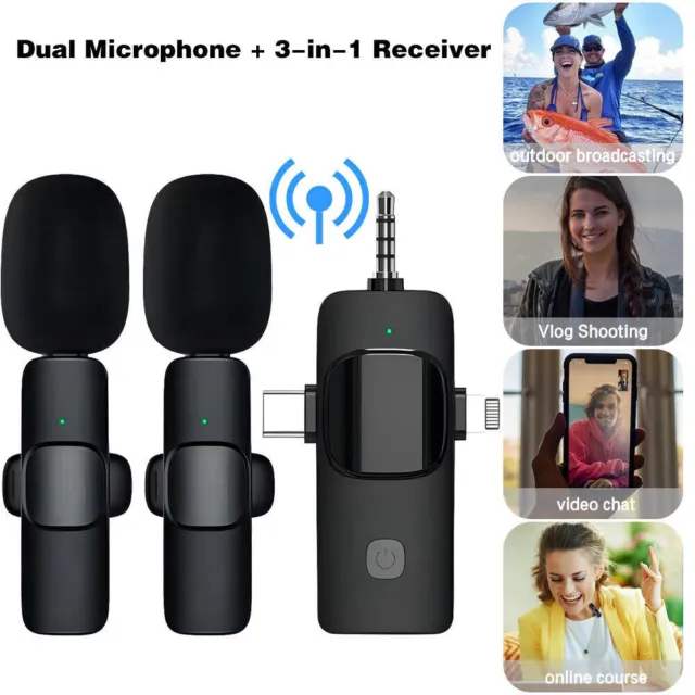 Lavalier Registrazione Audio Video Wireless Mini Microfono per Android/iPhone