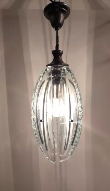 Lampada Sospensione Vetri Scagliati, Murano Anni 60/70. Stile Fontana Arte