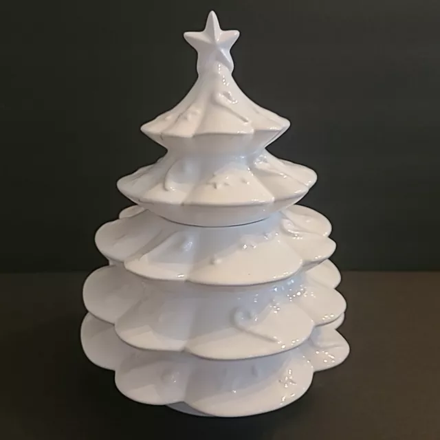 Faincas Ramos FR White Ceramic Christmas Tree Cookie Jar Portugal