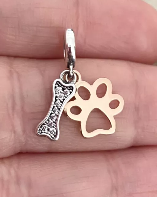 Pfotendruck und Knochen Charm 925 Sterlingsilber Cz, Hund Katze Haustier Anhänger Charm Geschenk 2