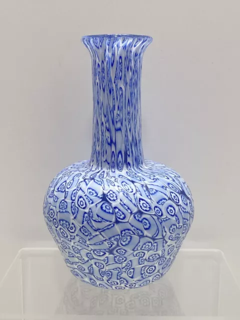 VTG MURANO ITALIAN Art Glass MILLEFIORI Blue &  White VASE Italy Venetian 6.5”