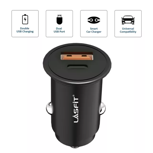 Dual USB Type-C Car Fast Charger Adapter Cigarette Lighter Socket for Cell Phone