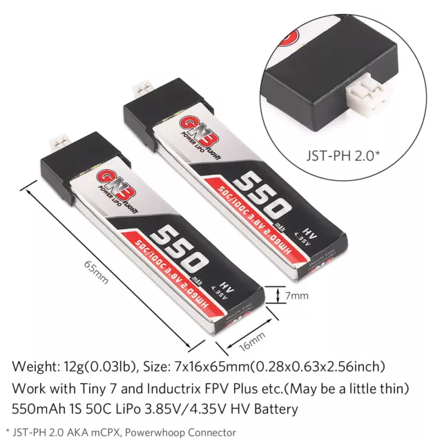 2 Stück 550mah 1s 3,8v Lipo Akku 50c Hv Lihv Akku Mit Jst-ph 2.0 Stecker Für Fpv 3