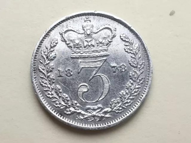 1878, 3D, VICTORIA SILVER THREEPENCE COIN YOUNG HEAD - higher grade