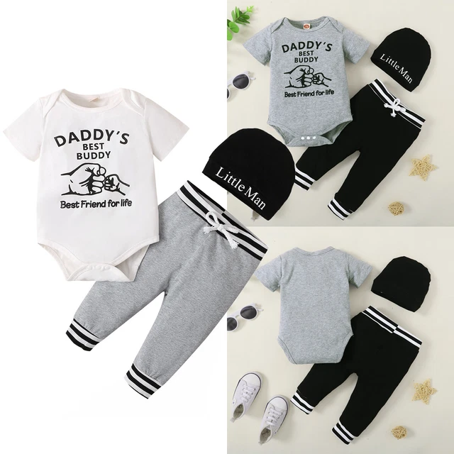 3PCS Newborn Baby Boys Tracksuit Set Short Sleeve Tops Pants Hat Outfits Clothes