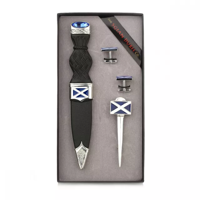 Saltire / Schottische Flagge - Sgian Dubh Set mit Kiltpin & Manschettenknöpfen