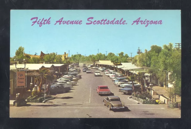 Scottsdale Arizona Downtown Street Scene Old Cars Vintage Postcard