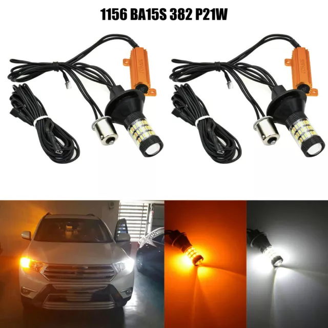 2x 60 LED Dual Color White Amber Switchback Turn Signal Light DRL Bulb Kit UK