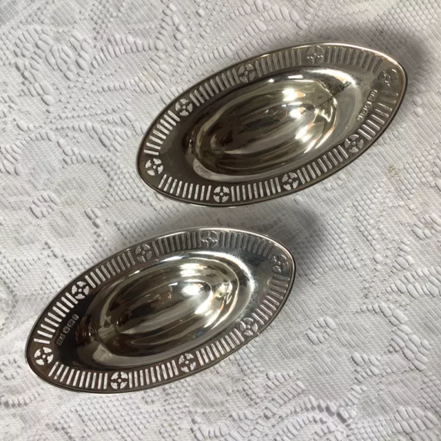 Coppia 1896 Atkin Brothers Forma Barca Argento Solido Bon Piatti Sulle Gambe. 148,05 g