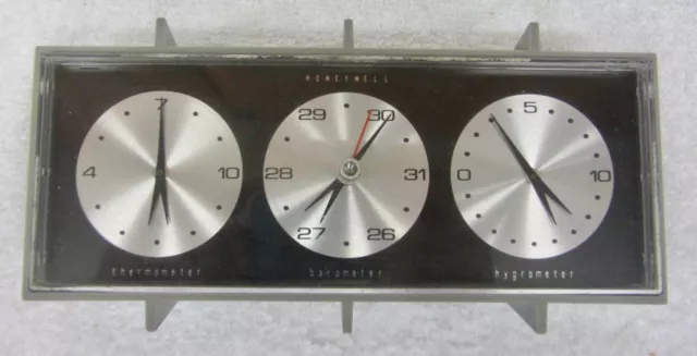 Vintage Honeywell WEATHER STATION Thermometer Barometer Hygrometer MCM Gray USA