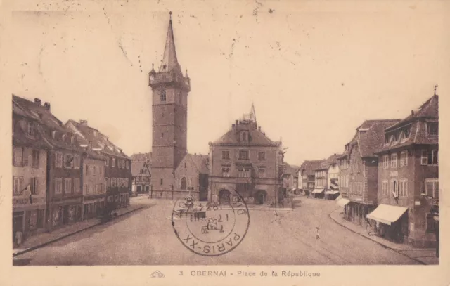 CPA 67 Alsace OBERNAI Place de la République Fontaine Ste Odile Magasins 1934