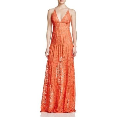 Dress the Population Melina Orange Lace Maxi Dress XS Cocktail Formal