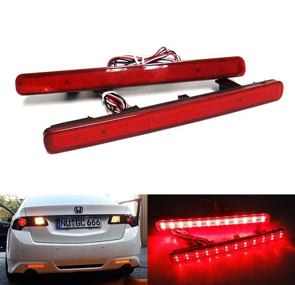 2x Red Rear Bumper Reflector LED Stop Brake Light For 2008+ Honda Accord MK8 TSX