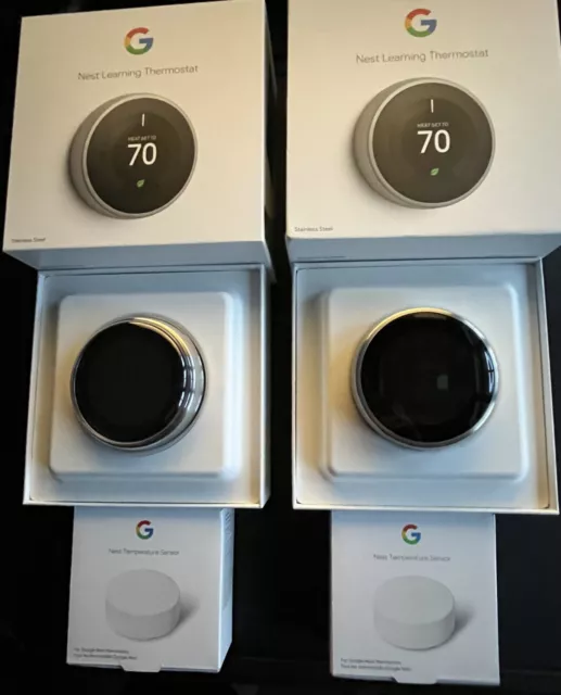 2 Google Nest Learning Thermostats + 2 Temperature Sensors, Silver (BH1252-US)