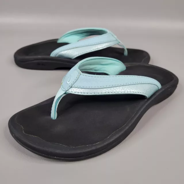 Olukai Women's Ohana Flip Flop Thong Summer Sandals Size 6 Blue Mist / Black