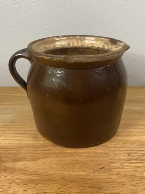 Antique Brown Stoneware Jug Glazed Beehive Pottery With Handle