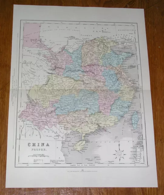 1868 Original Antique Map Of Eastern China / Beijing Shanghai Hong Kong Taiwan