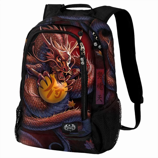 SCHIENA SAMURAI DIRETTA A SPIRALE CON BORSA TASCABILE PORTATILE/Unisex/Teschio/Roccia/Drago