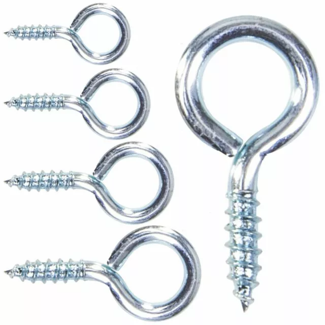 HEAVY DUTY SCREW IN EYE HOOKS ZINC 20mm - 75mm Metal/Wood/Thread/Twist/Ring/Hoop