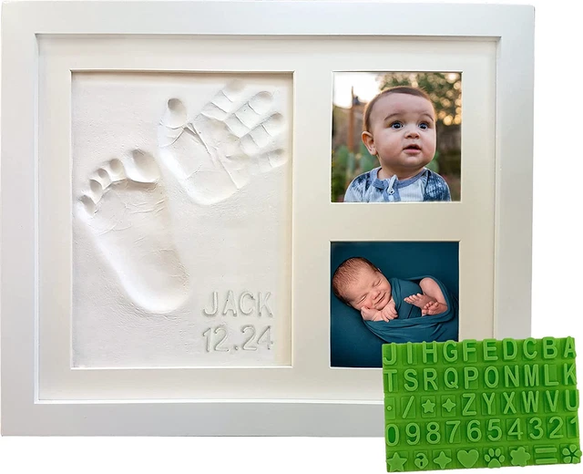 Baby Handprint & Footprint Keepsake Photo Frame Kit - Personalize It W/Bonus Ste