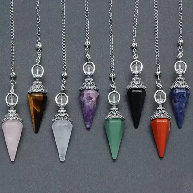 Natural Crystal Hexagon Pyramid Pendulum Healing Point Cone Pendant Chakra Reiki