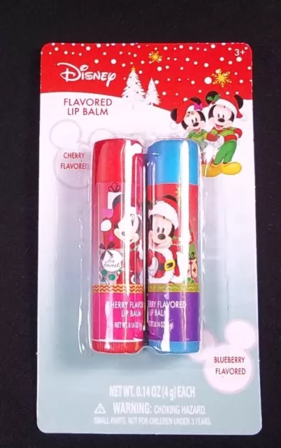 Mickey & Minnie Mouse Christmas 2 pack Lip Balm Blueberry Cherry NEW