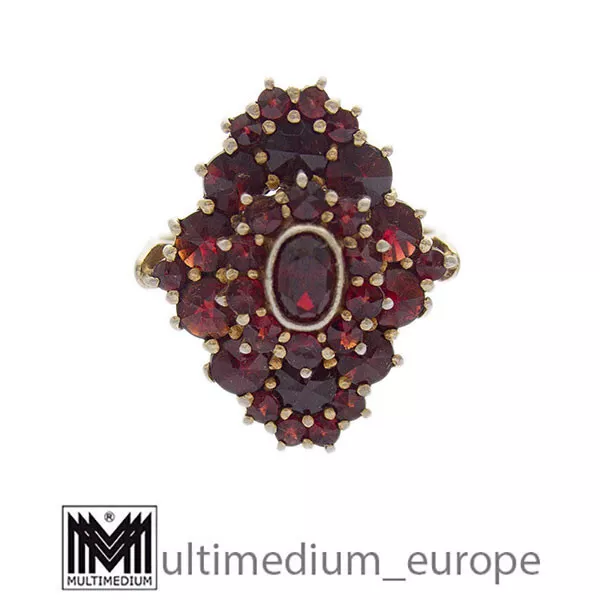 Granat Fingerring 900 Silber vergoldet silver gilt garnet ring