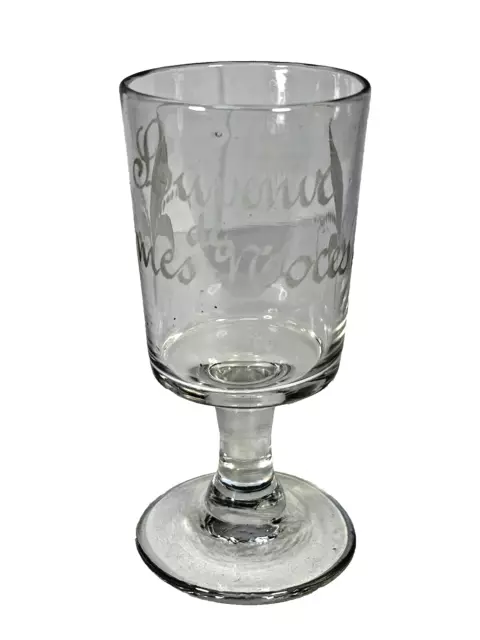 VERRE ANCIEN SOUFFLÉ GRAVÉ "SOUVENIR DE MES NOCES" XIXème