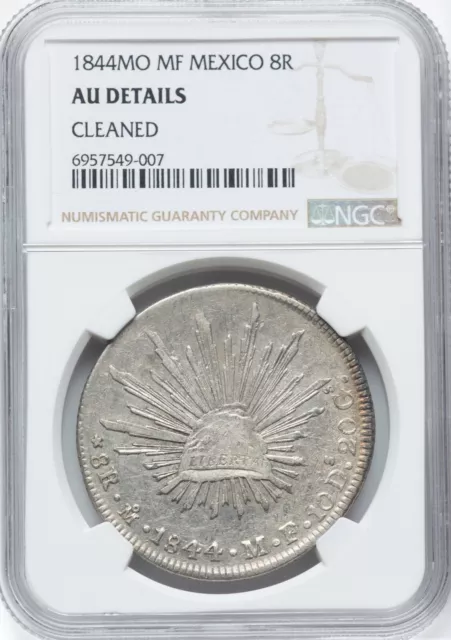 MEXICO CITY MINT  1844-MoMF  8 REALES SILVER COIN, NGC CERTIFIED AU DETAILS