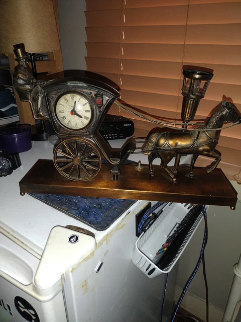 United Sessions Clock #701 Bronze Brass Horse Carriage Hansom Cab 7