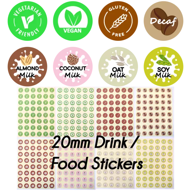 DRINKS ALTERNATIVE MILKS Labels Stickers Decaf Soy Soya Oat Almond Coconut Milk
