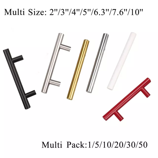 50 X Kitchen Cabinet Pulls Polished Cupboard Round T Bar Handle Furniture Drawer