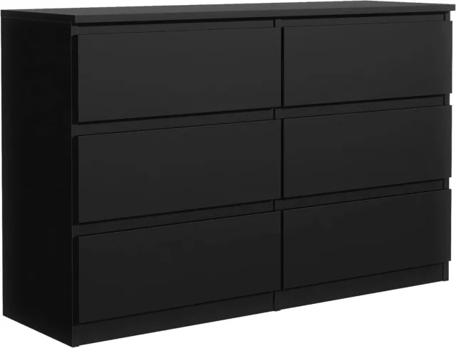 Commode Noir Mat avec 6 tiroirs 120 cm - Meuble Rangement, Chambre Adulte