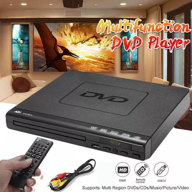 Multi Region Free DVD Player 1080P USB3.0/2.0 Port CD MP3 Discs W/Remote Control
