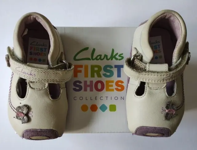 CLARKS FIRST SHOES Size 2 1/2 F Baby Girls Lucy Lolly Soft Leather Shoes In Box