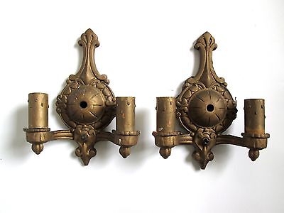 Antique PR Vtg Art Nouveau Cast Iron Double Candle Wall Sconce Elec Turn Switch