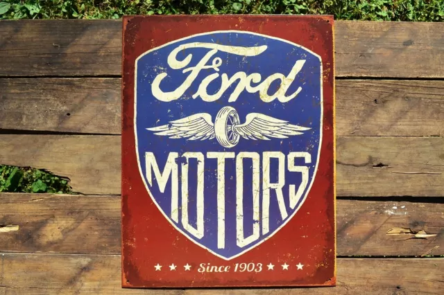 Ford Motors Tin Metal Sign - Dealer - Trucks - Motor Co. - Winged Wheel Logo