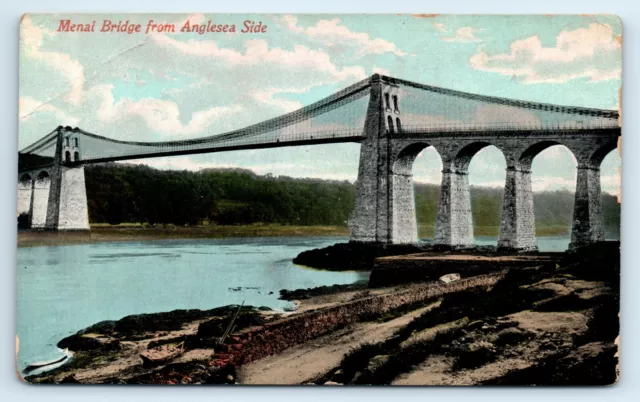 Postcard Menai Bridge From Anglesey Side - Military Moor Lane Camp Great Crosby