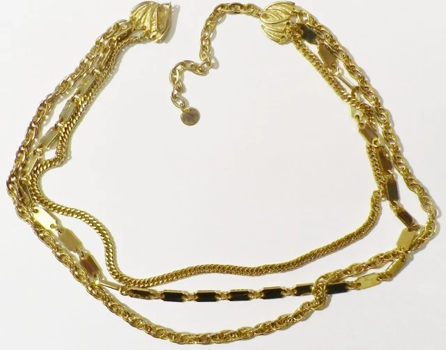 Collier Vintage 3 Rangs - Chaînes De Décoration Couleur Or Poli - Modèle 4440 - Occasion
