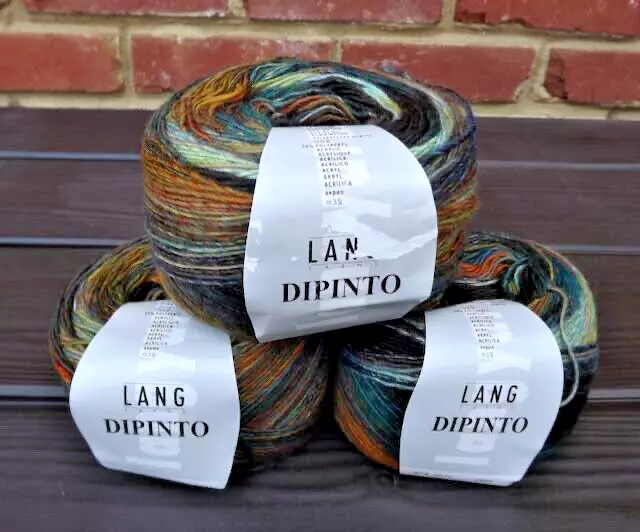Lang Dipinto Yarn col. 17, Multicolored variegated/self striping, 3 balls Lang Dipinto Yarn col. 17, Multicolored variegated/self striping, 3 balls