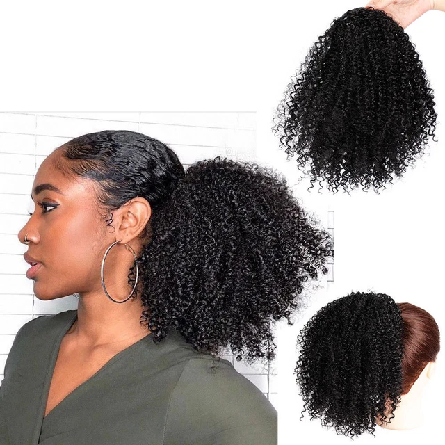 10'' Afro Kinky Curly Clip in Ponytails Puff Drawstring One-Piece Hair Extension