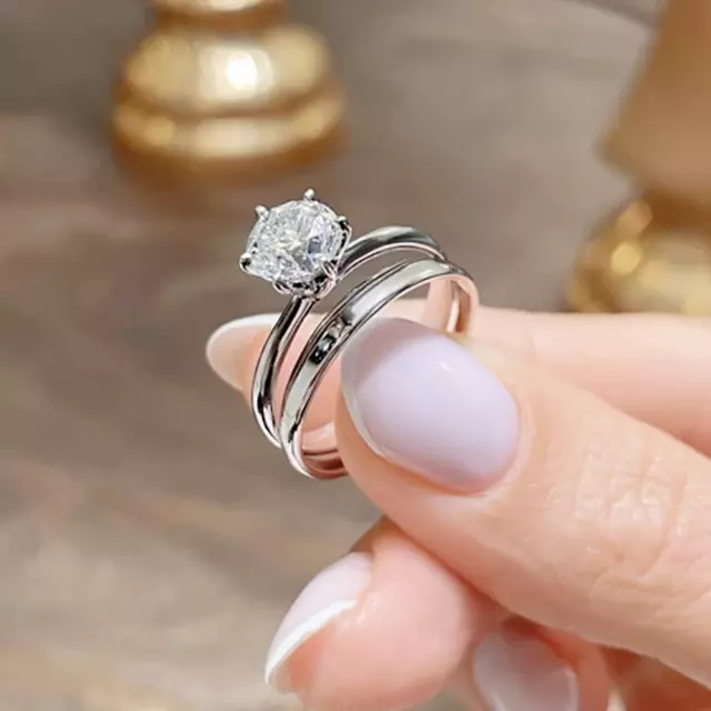 1.20 Carati Taglio Rotondo Moissanite Sposa Set Fidanzamento Ring IN 14k Bianco